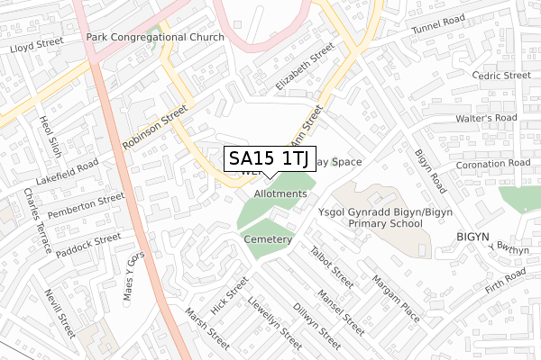 SA15 1TJ map - large scale - OS Open Zoomstack (Ordnance Survey)