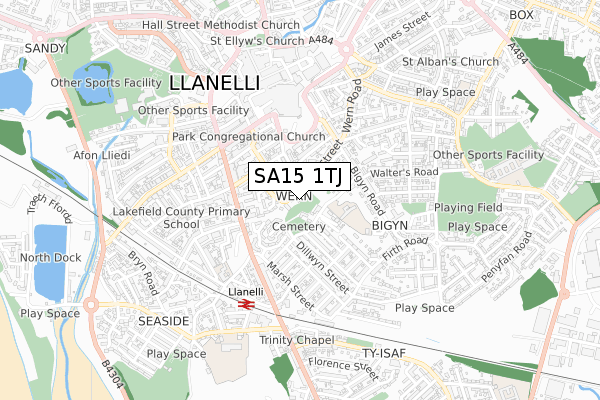 SA15 1TJ map - small scale - OS Open Zoomstack (Ordnance Survey)