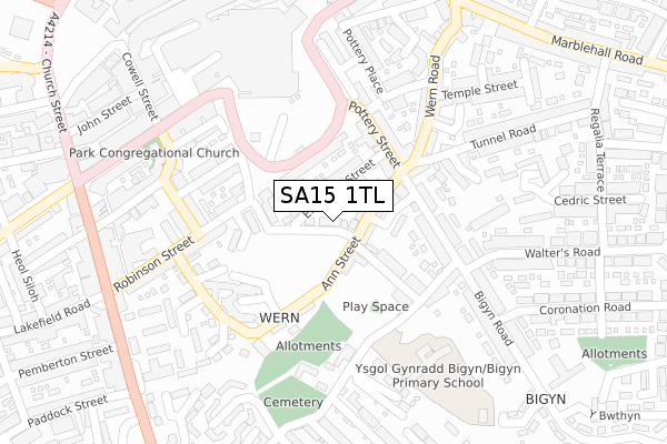 SA15 1TL map - large scale - OS Open Zoomstack (Ordnance Survey)