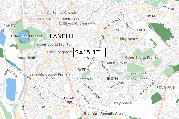 SA15 1TL map - small scale - OS Open Zoomstack (Ordnance Survey)