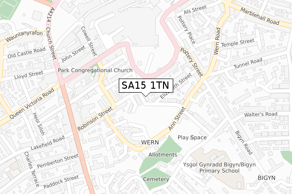 SA15 1TN map - large scale - OS Open Zoomstack (Ordnance Survey)