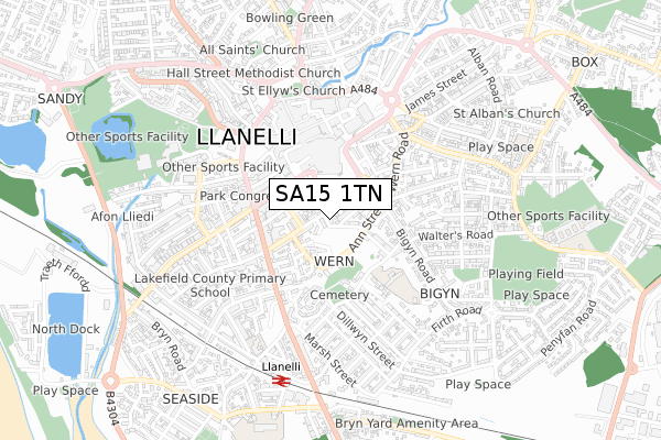 SA15 1TN map - small scale - OS Open Zoomstack (Ordnance Survey)