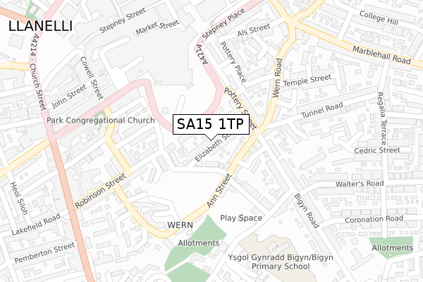 SA15 1TP map - large scale - OS Open Zoomstack (Ordnance Survey)