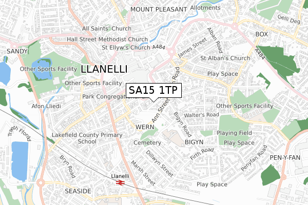 SA15 1TP map - small scale - OS Open Zoomstack (Ordnance Survey)