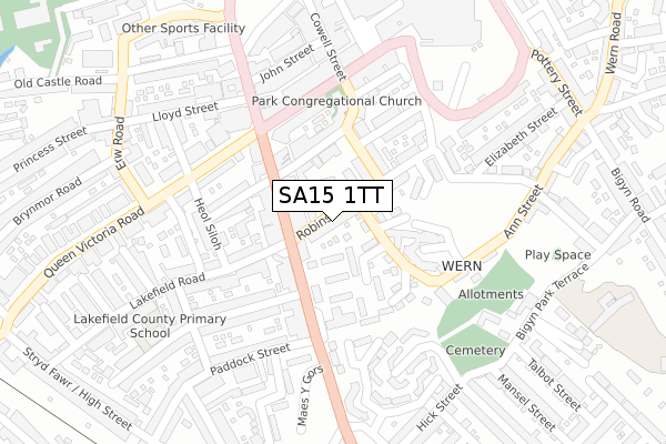 SA15 1TT map - large scale - OS Open Zoomstack (Ordnance Survey)