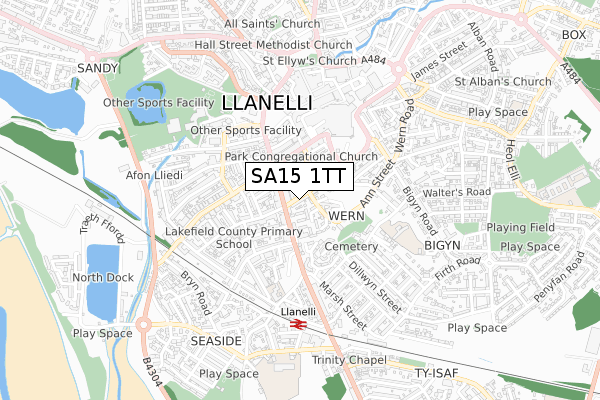 SA15 1TT map - small scale - OS Open Zoomstack (Ordnance Survey)