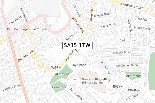 SA15 1TW map - large scale - OS Open Zoomstack (Ordnance Survey)