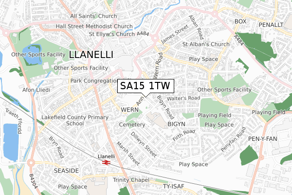 SA15 1TW map - small scale - OS Open Zoomstack (Ordnance Survey)