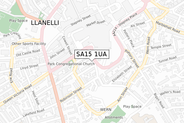 SA15 1UA map - large scale - OS Open Zoomstack (Ordnance Survey)