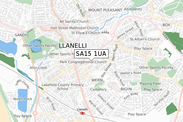 SA15 1UA map - small scale - OS Open Zoomstack (Ordnance Survey)