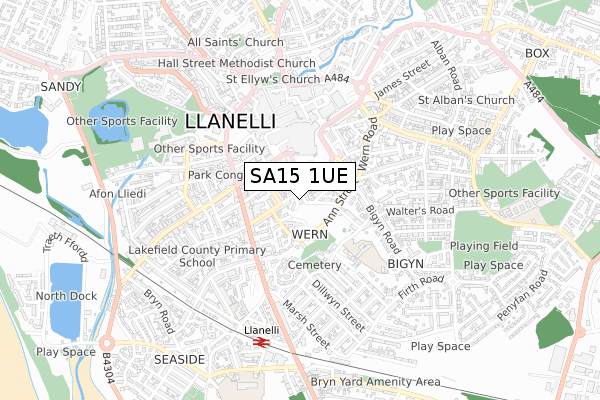 SA15 1UE map - small scale - OS Open Zoomstack (Ordnance Survey)