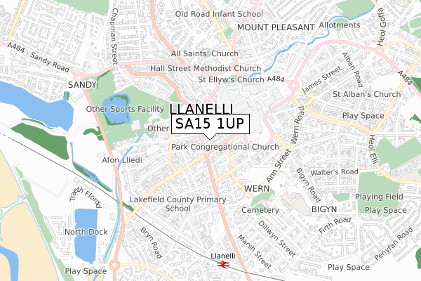 SA15 1UP map - small scale - OS Open Zoomstack (Ordnance Survey)