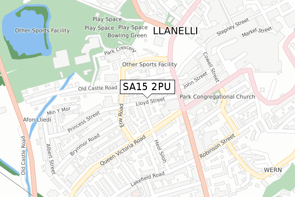 SA15 2PU map - large scale - OS Open Zoomstack (Ordnance Survey)