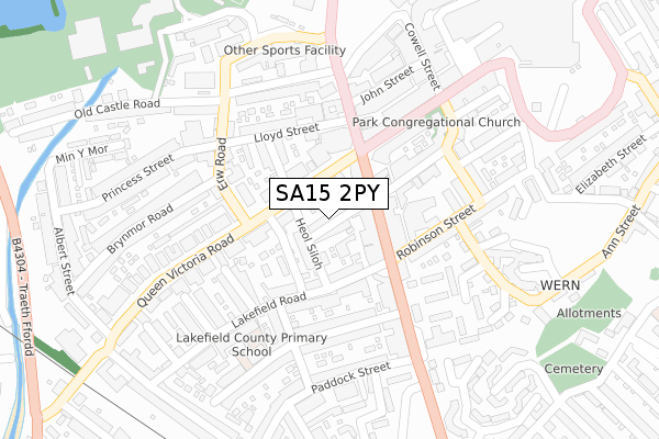 SA15 2PY map - large scale - OS Open Zoomstack (Ordnance Survey)