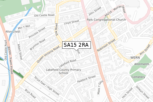 SA15 2RA map - large scale - OS Open Zoomstack (Ordnance Survey)