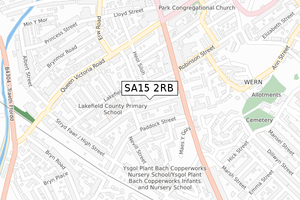 SA15 2RB map - large scale - OS Open Zoomstack (Ordnance Survey)