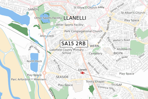 SA15 2RB map - small scale - OS Open Zoomstack (Ordnance Survey)