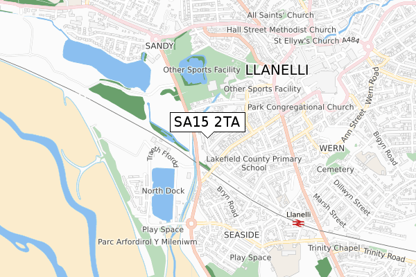 SA15 2TA map - small scale - OS Open Zoomstack (Ordnance Survey)