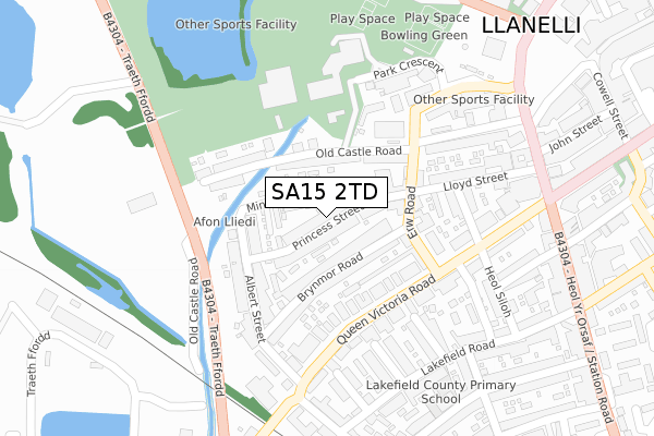 SA15 2TD map - large scale - OS Open Zoomstack (Ordnance Survey)