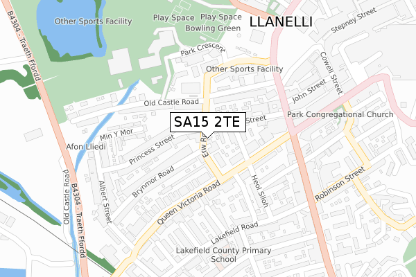 SA15 2TE map - large scale - OS Open Zoomstack (Ordnance Survey)