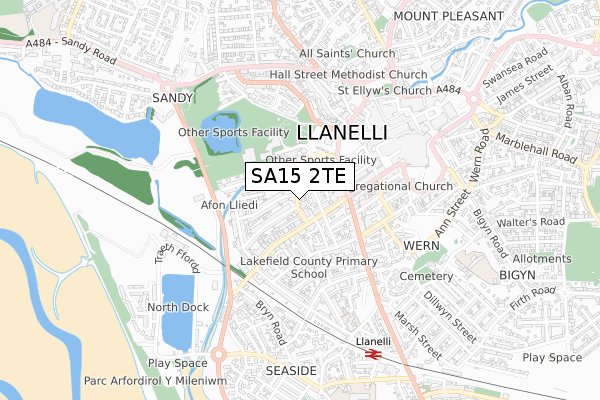 SA15 2TE map - small scale - OS Open Zoomstack (Ordnance Survey)