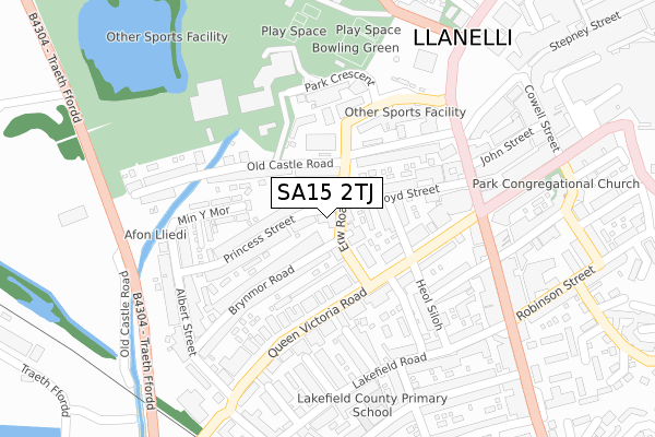 SA15 2TJ map - large scale - OS Open Zoomstack (Ordnance Survey)