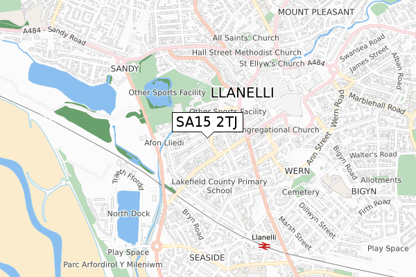 SA15 2TJ map - small scale - OS Open Zoomstack (Ordnance Survey)