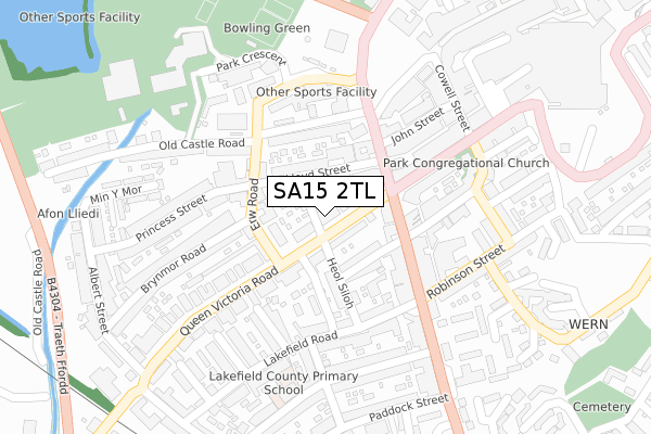 SA15 2TL map - large scale - OS Open Zoomstack (Ordnance Survey)