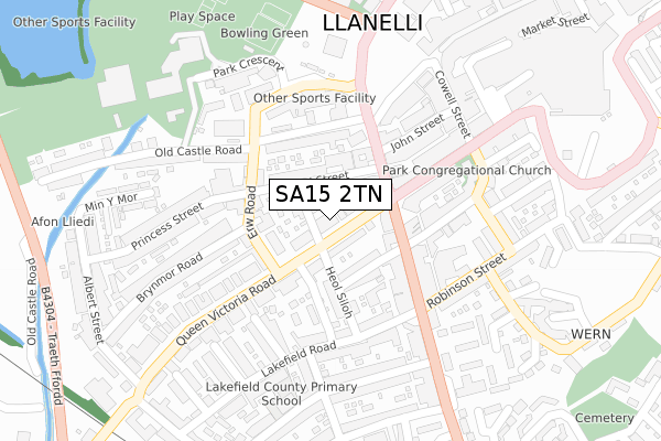 SA15 2TN map - large scale - OS Open Zoomstack (Ordnance Survey)