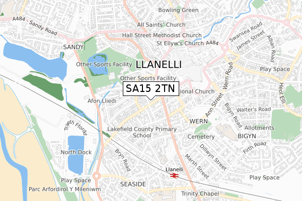 SA15 2TN map - small scale - OS Open Zoomstack (Ordnance Survey)