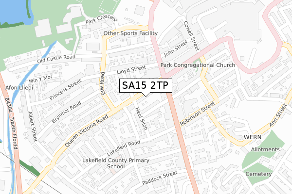 SA15 2TP map - large scale - OS Open Zoomstack (Ordnance Survey)