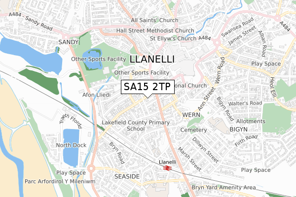 SA15 2TP map - small scale - OS Open Zoomstack (Ordnance Survey)