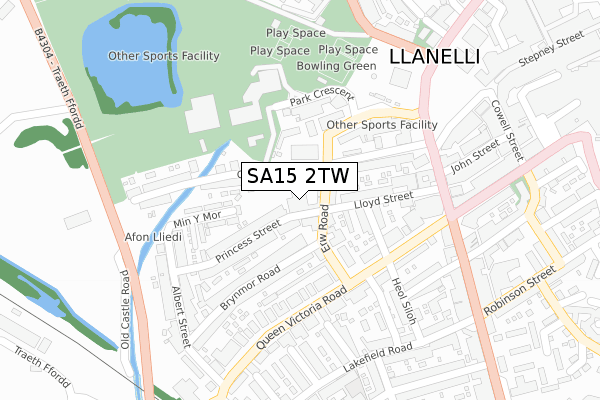 SA15 2TW map - large scale - OS Open Zoomstack (Ordnance Survey)