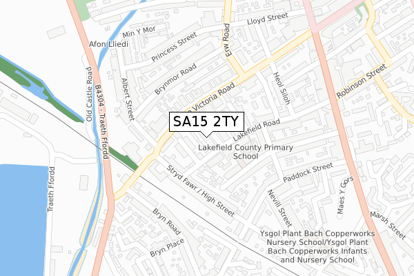 SA15 2TY map - large scale - OS Open Zoomstack (Ordnance Survey)