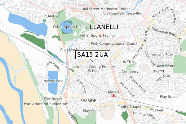 SA15 2UA map - small scale - OS Open Zoomstack (Ordnance Survey)