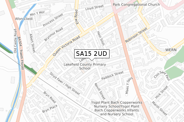 SA15 2UD map - large scale - OS Open Zoomstack (Ordnance Survey)