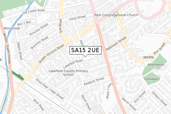 SA15 2UE map - large scale - OS Open Zoomstack (Ordnance Survey)