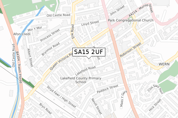 SA15 2UF map - large scale - OS Open Zoomstack (Ordnance Survey)