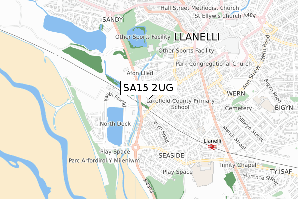 SA15 2UG map - small scale - OS Open Zoomstack (Ordnance Survey)