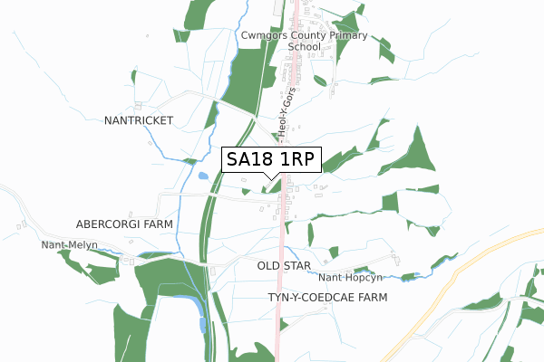 SA18 1RP map - small scale - OS Open Zoomstack (Ordnance Survey)