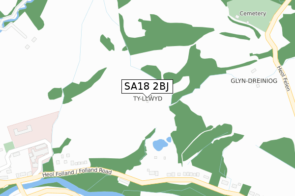 SA18 2BJ map - large scale - OS Open Zoomstack (Ordnance Survey)