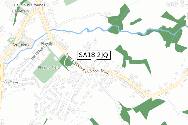 SA18 2JQ map - large scale - OS Open Zoomstack (Ordnance Survey)