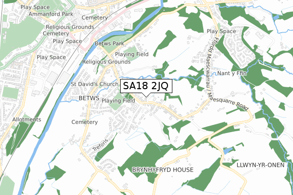 SA18 2JQ map - small scale - OS Open Zoomstack (Ordnance Survey)