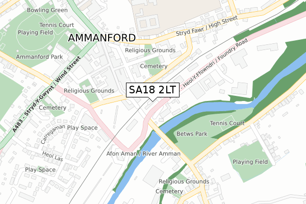 SA18 2LT map - large scale - OS Open Zoomstack (Ordnance Survey)