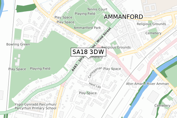 SA18 3DW map - large scale - OS Open Zoomstack (Ordnance Survey)