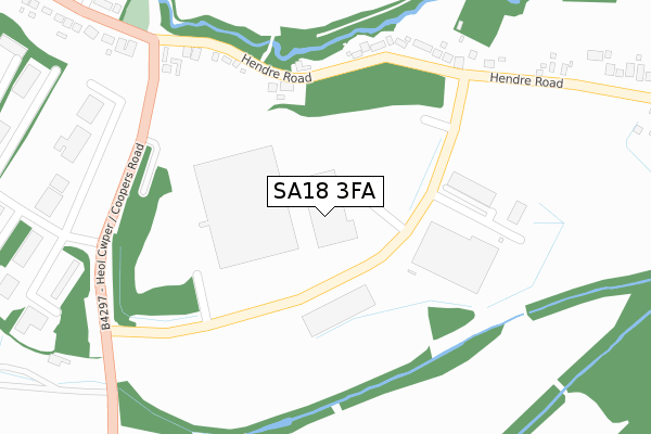 SA18 3FA map - large scale - OS Open Zoomstack (Ordnance Survey)