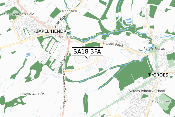 SA18 3FA map - small scale - OS Open Zoomstack (Ordnance Survey)