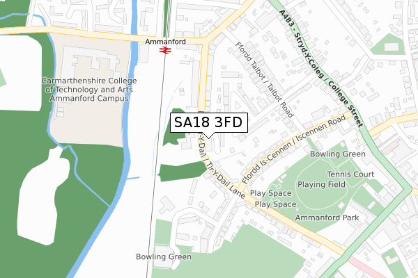 SA18 3FD map - large scale - OS Open Zoomstack (Ordnance Survey)