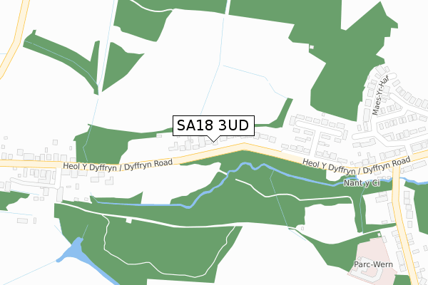 SA18 3UD map - large scale - OS Open Zoomstack (Ordnance Survey)