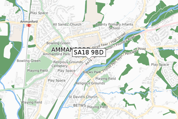 SA18 9BD map - small scale - OS Open Zoomstack (Ordnance Survey)